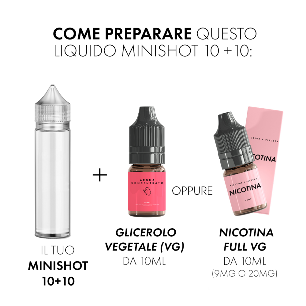 Come preparare un liquido mini shot series o scomposto o vape shot 10+10 ml 20ml totali cosa serve